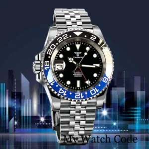 kf S7c4ca0ef010c4c389658b657c734001bs Steel Left Hand NH34 GMT Dive Mechanical Men Watch Tandorio Business Dual Time 904L Bracelet 9